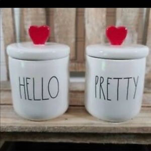 Rae Dunn Hello Pretty Set of 2 small Heart knob Canisters